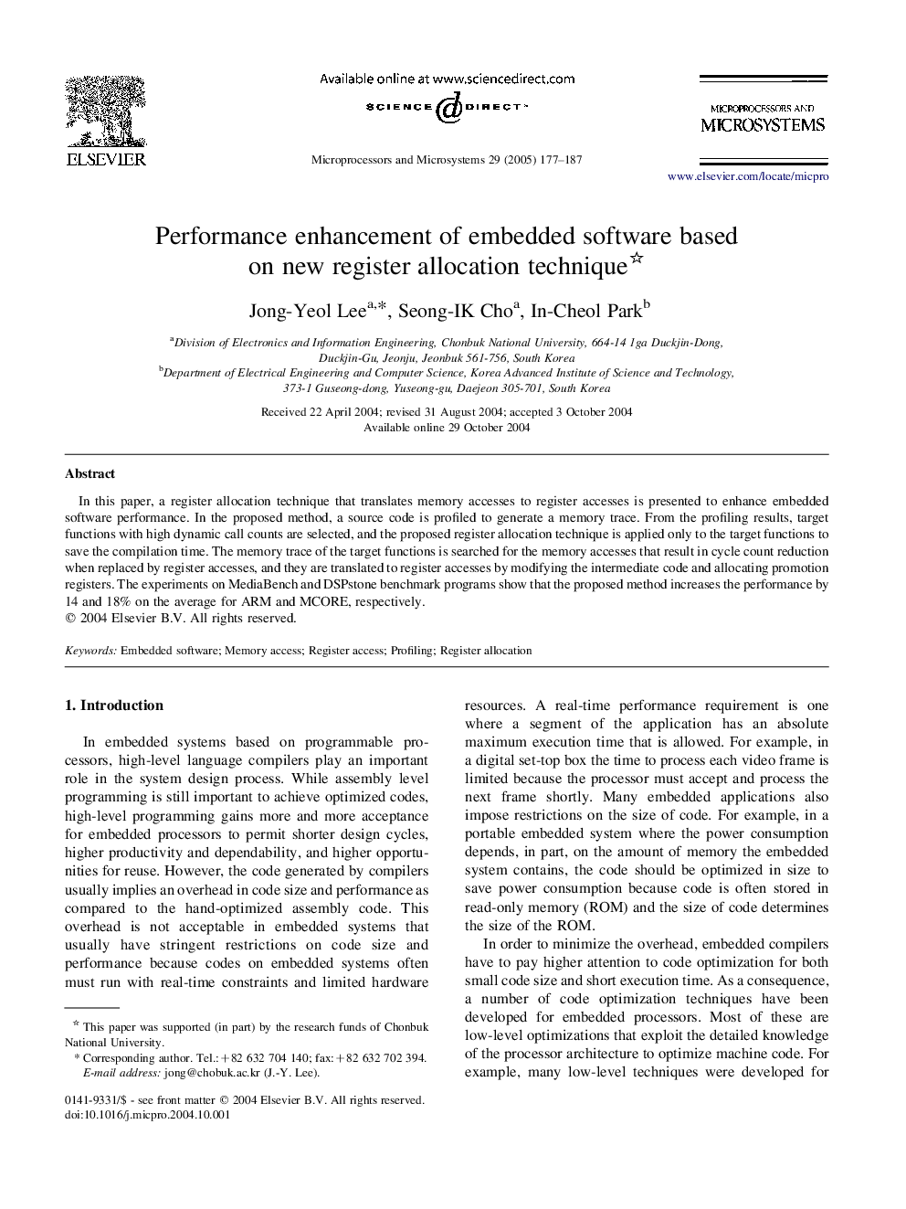 Performance enhancement of embedded software based on new register allocation technique