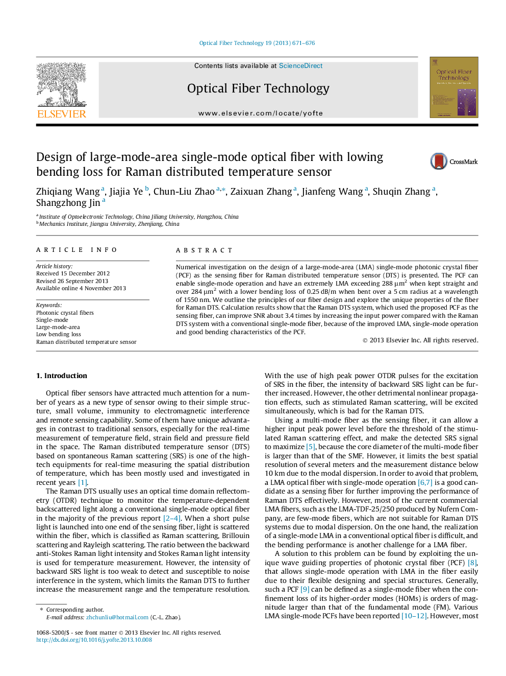 Design of large-mode-area single-mode optical fiber with lowing bending loss for Raman distributed temperature sensor