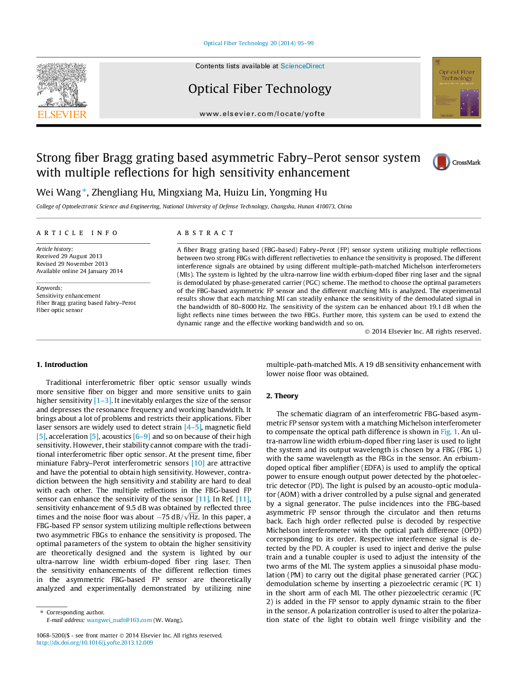 Strong fiber Bragg grating based asymmetric Fabry-Perot sensor system with multiple reflections for high sensitivity enhancement