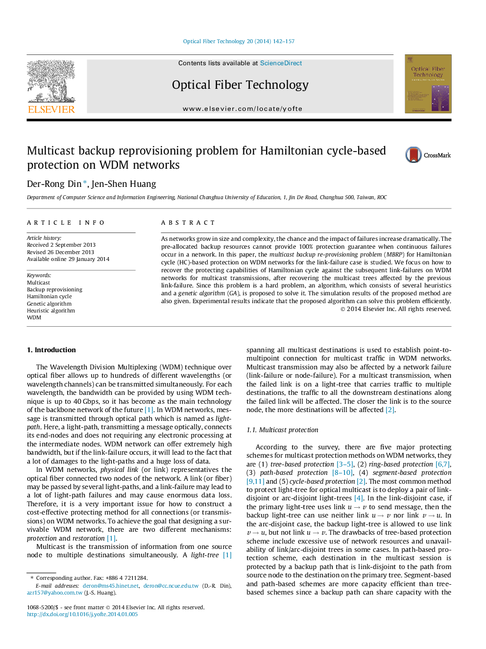 Multicast backup reprovisioning problem for Hamiltonian cycle-based protection on WDM networks