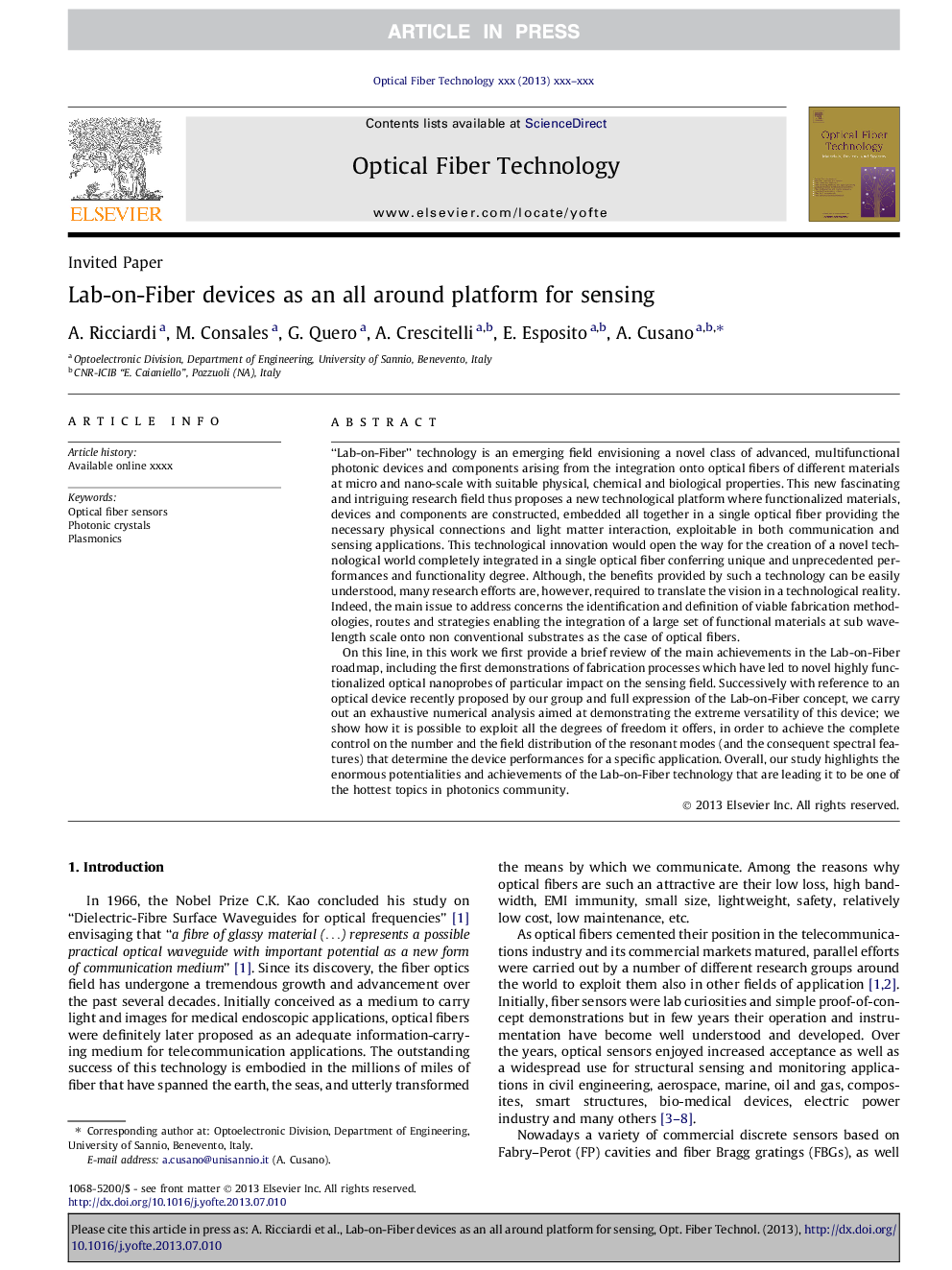 Lab-on-Fiber devices as an all around platform for sensing