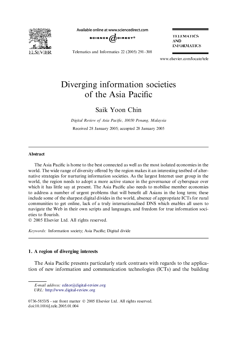 Diverging information societies of the Asia Pacific