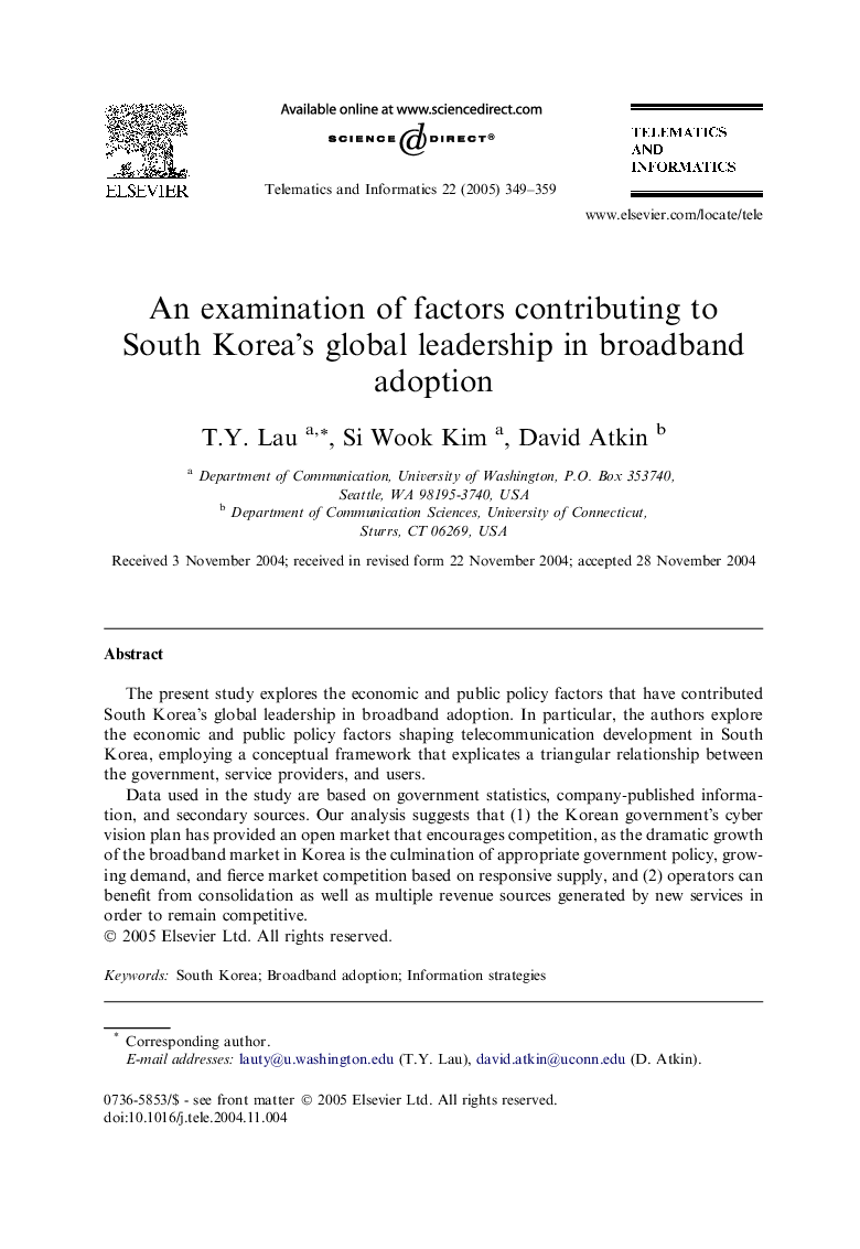 An examination of factors contributing to South Korea's global leadership in broadband adoption