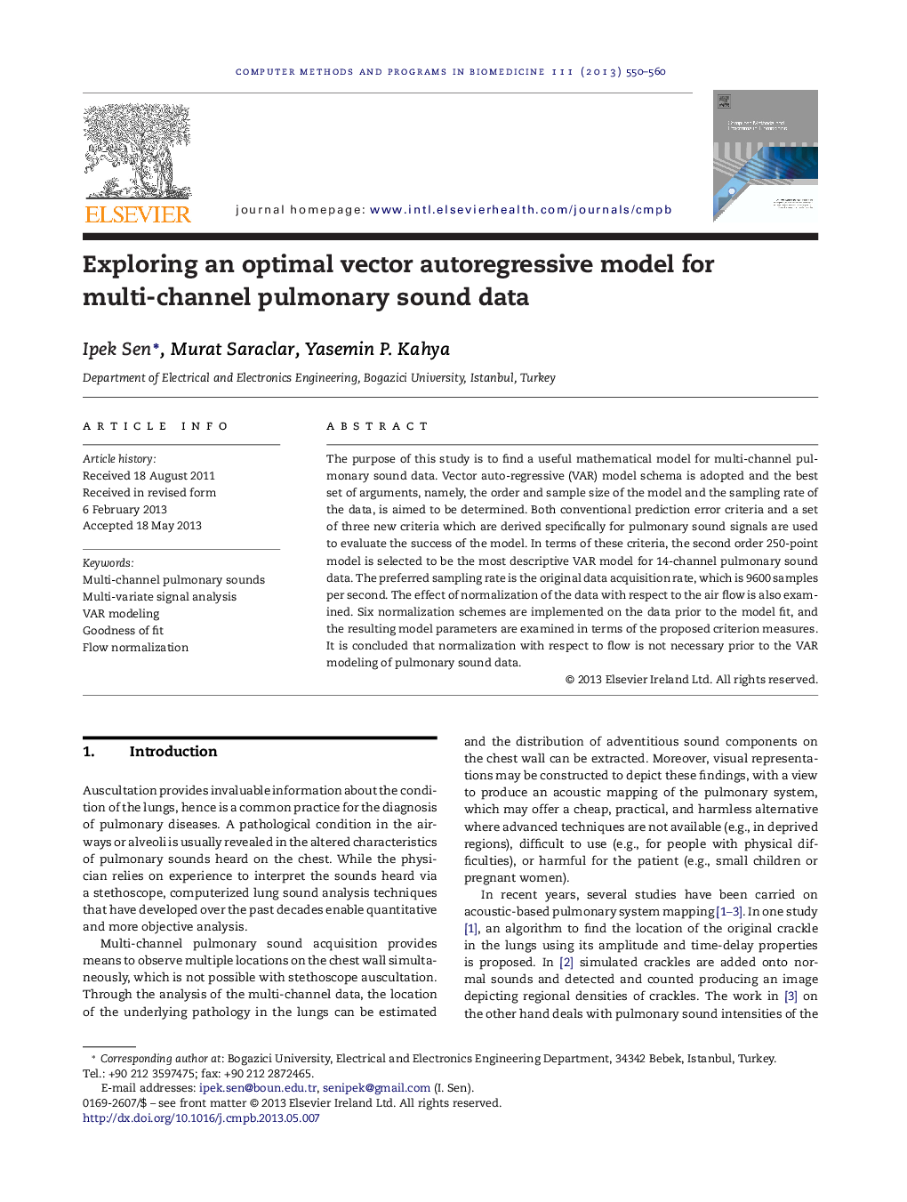 Exploring an optimal vector autoregressive model for multi-channel pulmonary sound data