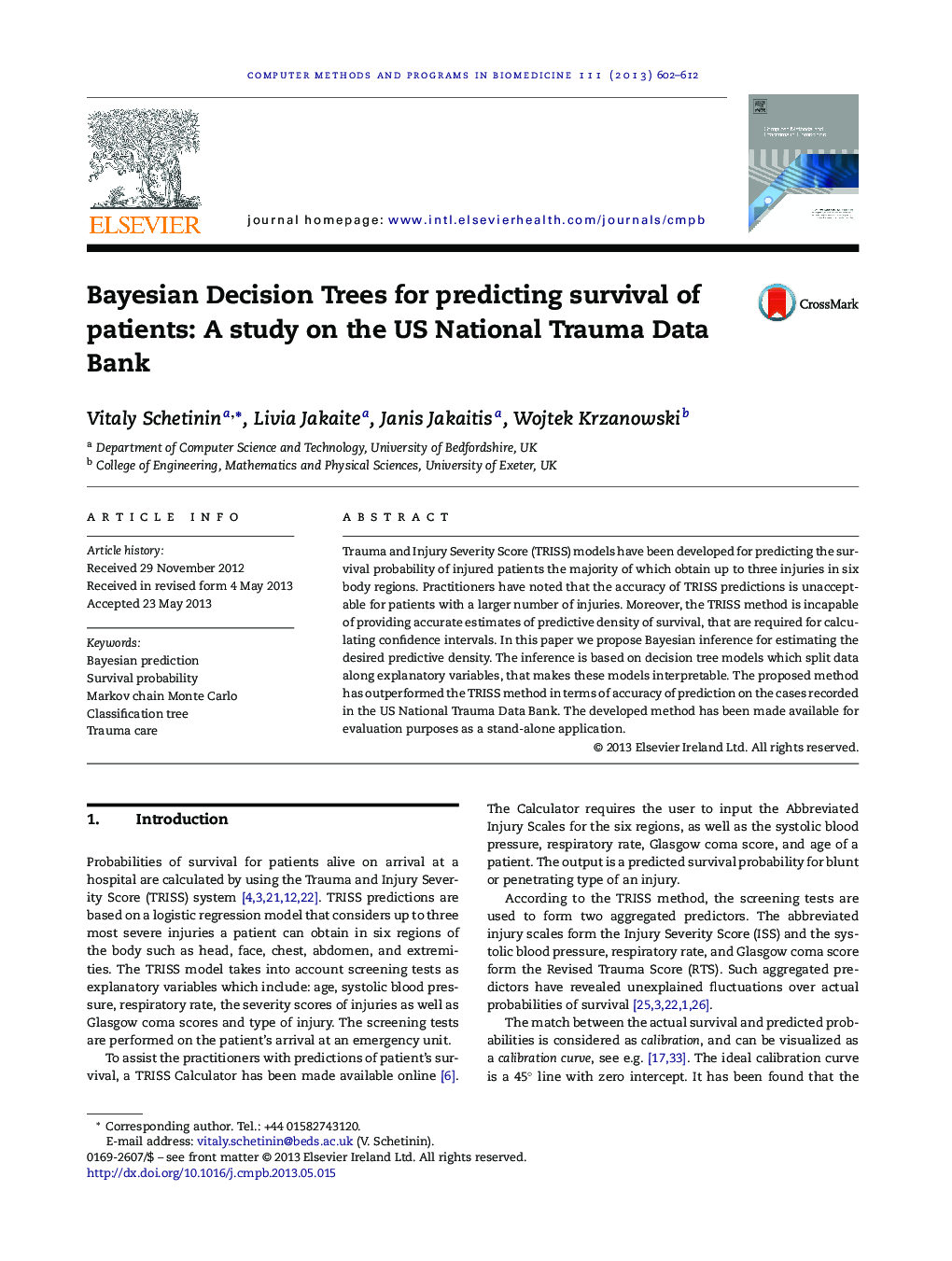 درخت تصمیم گیری بیزی برای پیش بینی بقای بیماران: مطالعه در مورد بانک اطلاعاتی تروما ملی ایالات متحده 