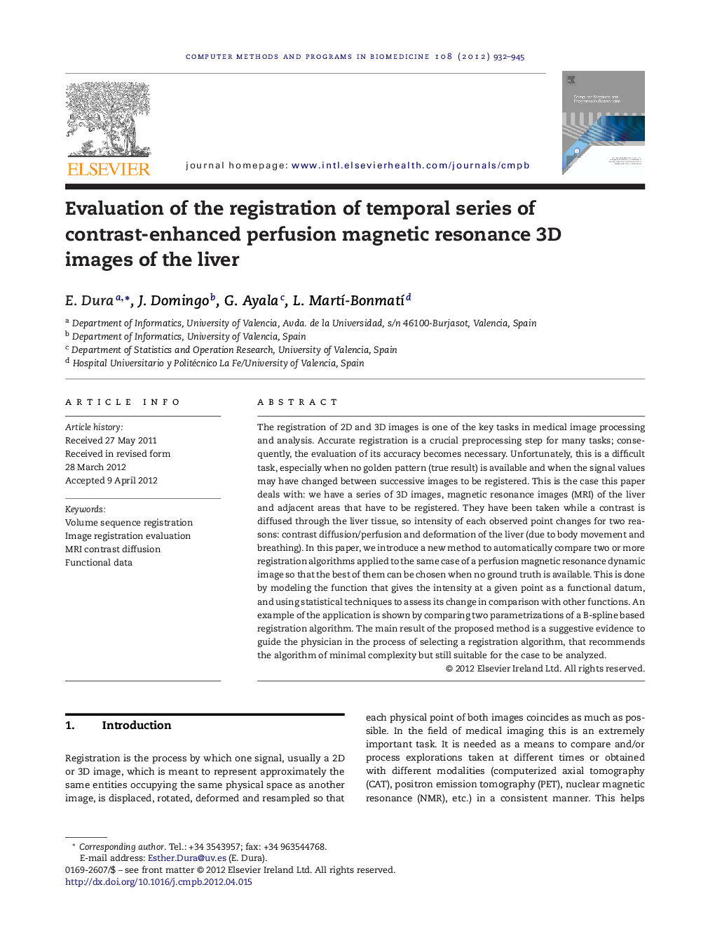 Evaluation of the registration of temporal series of contrast-enhanced perfusion magnetic resonance 3D images of the liver