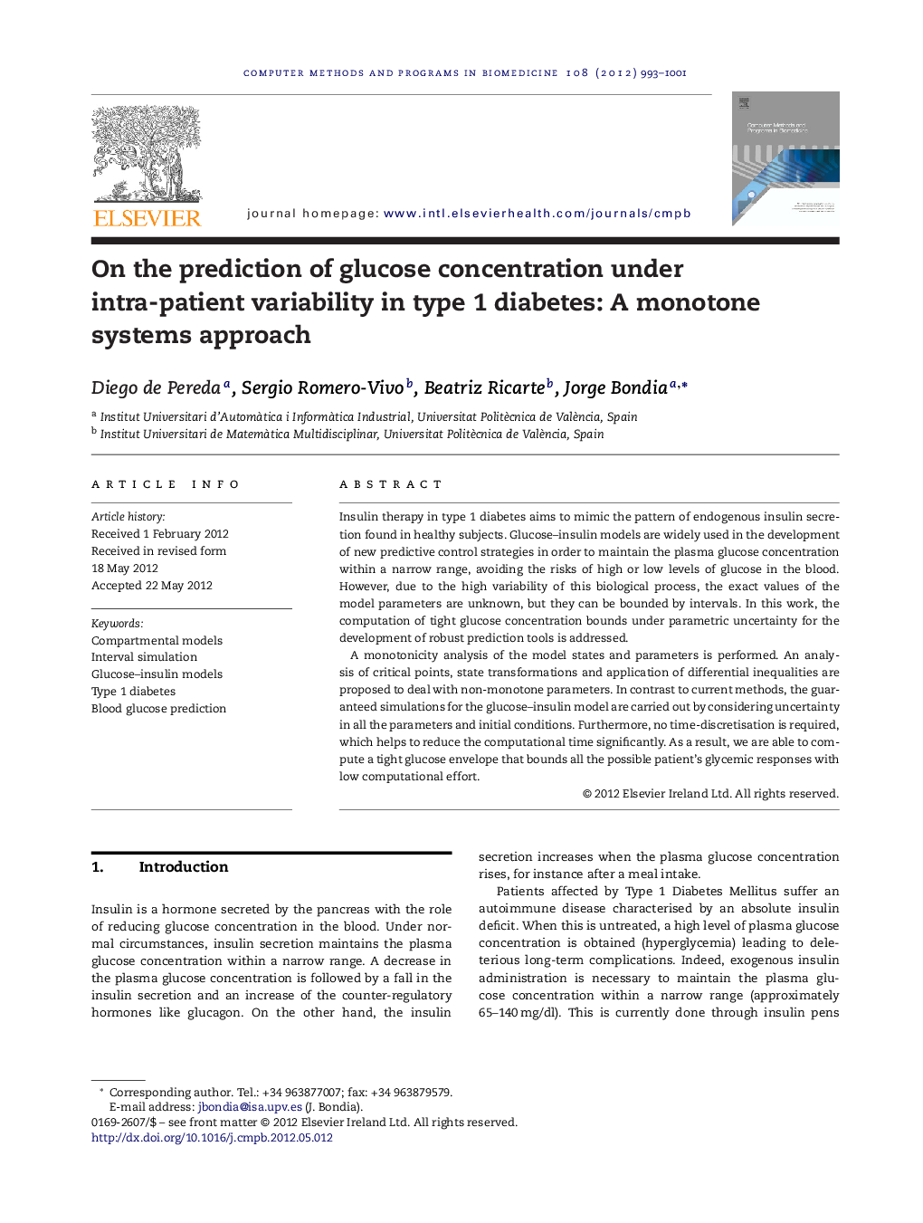 On the prediction of glucose concentration under intra-patient variability in type 1 diabetes: A monotone systems approach