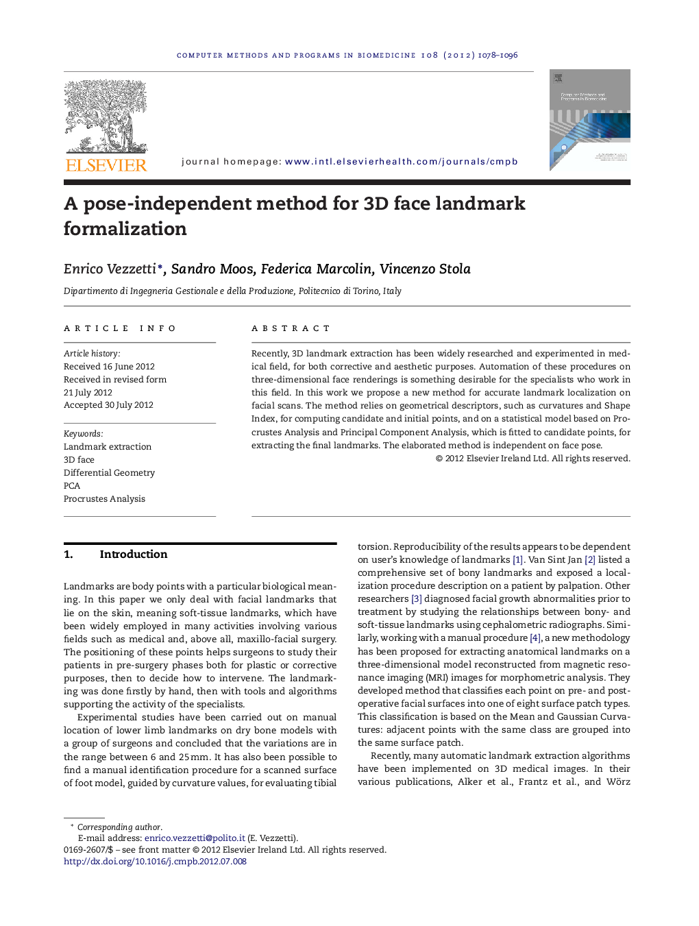 A pose-independent method for 3D face landmark formalization