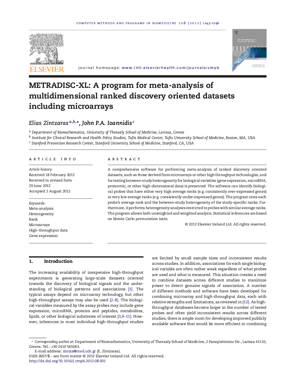 METRADISC-XL: A program for meta-analysis of multidimensional ranked discovery oriented datasets including microarrays