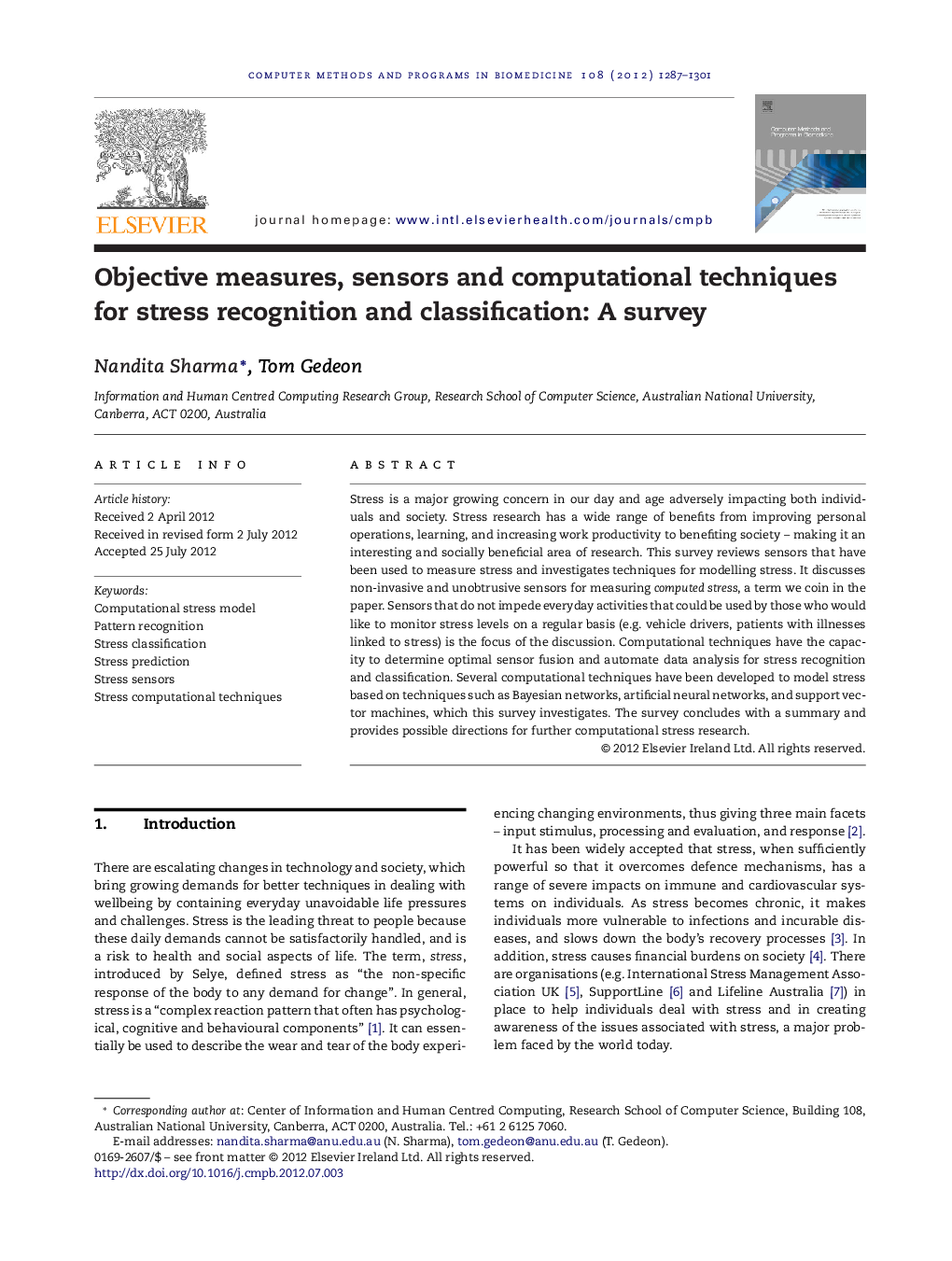 Objective measures, sensors and computational techniques for stress recognition and classification: A survey