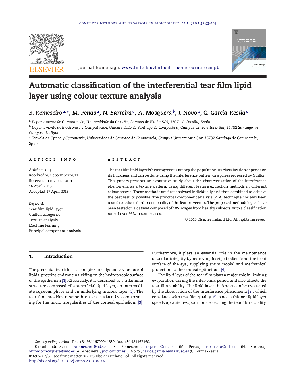 Automatic classification of the interferential tear film lipid layer using colour texture analysis