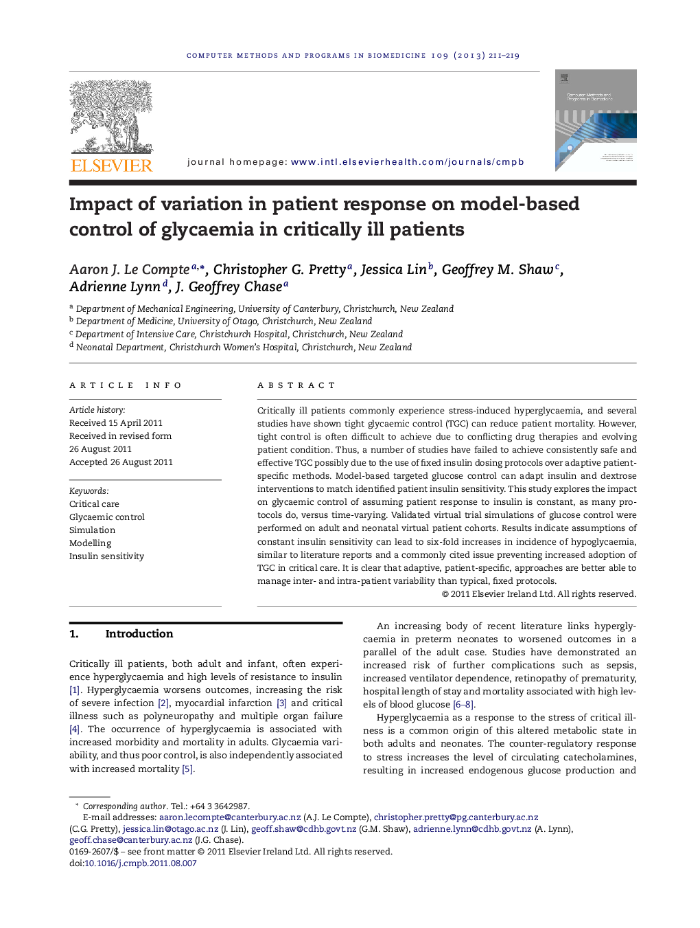 Impact of variation in patient response on model-based control of glycaemia in critically ill patients