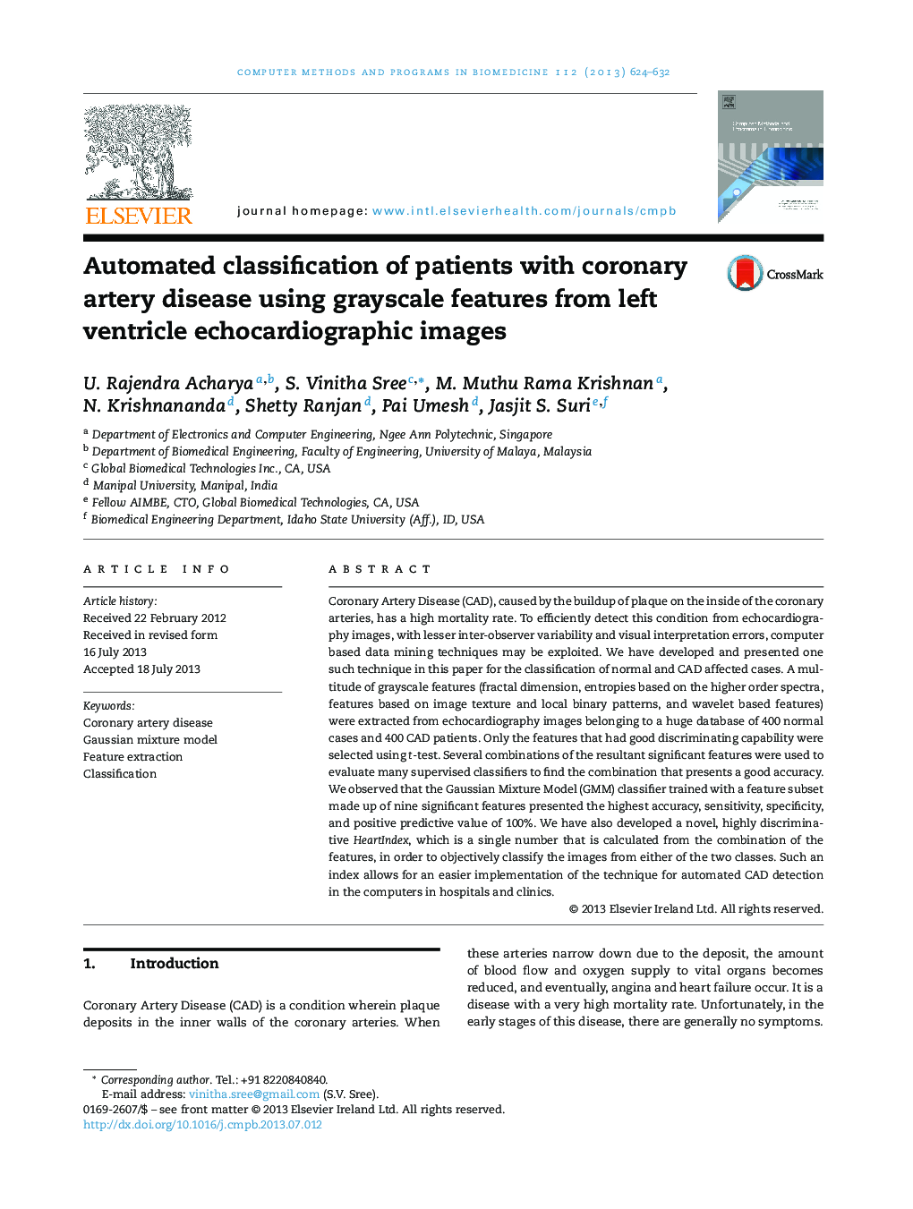 Automated classification of patients with coronary artery disease using grayscale features from left ventricle echocardiographic images