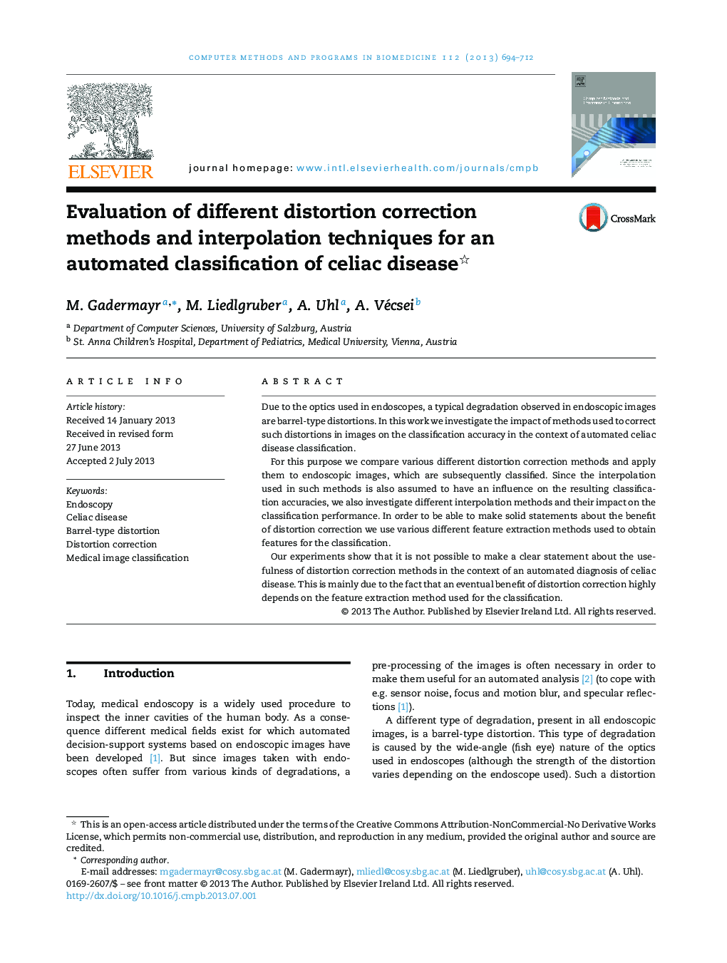 Evaluation of different distortion correction methods and interpolation techniques for an automated classification of celiac disease