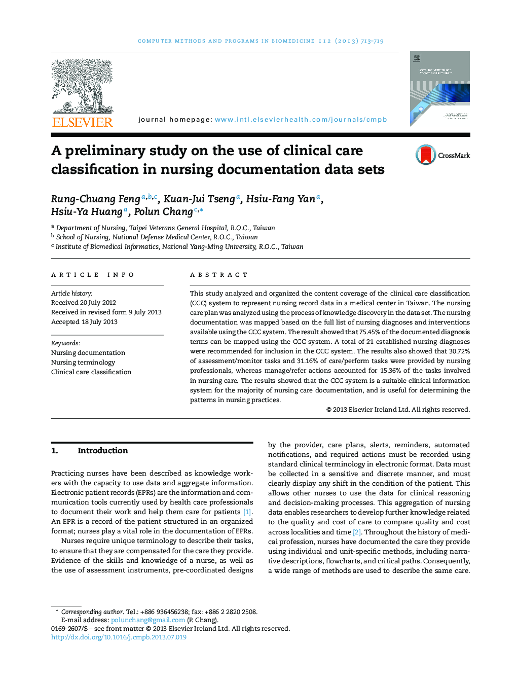 A preliminary study on the use of clinical care classification in nursing documentation data sets