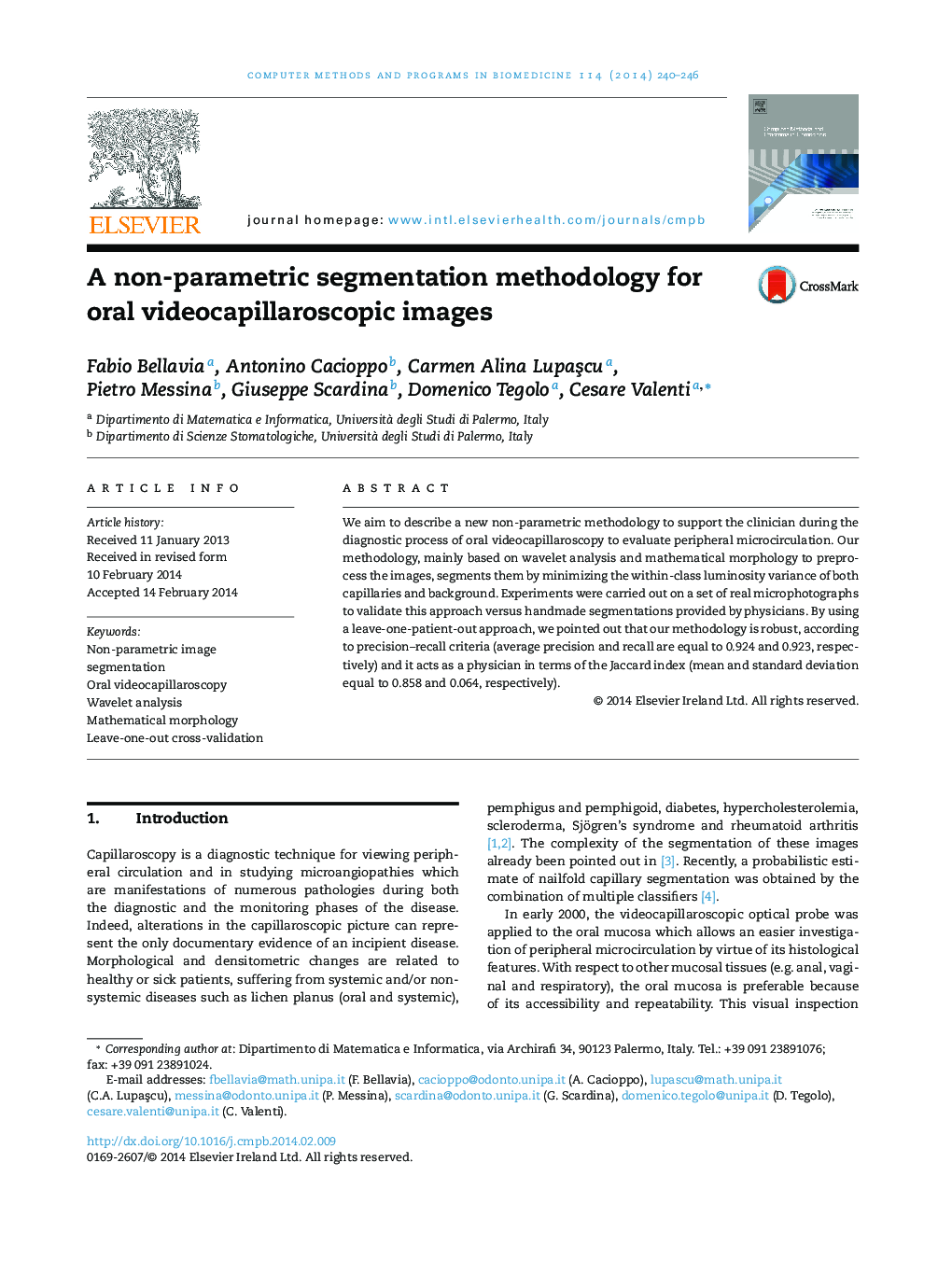 A non-parametric segmentation methodology for oral videocapillaroscopic images