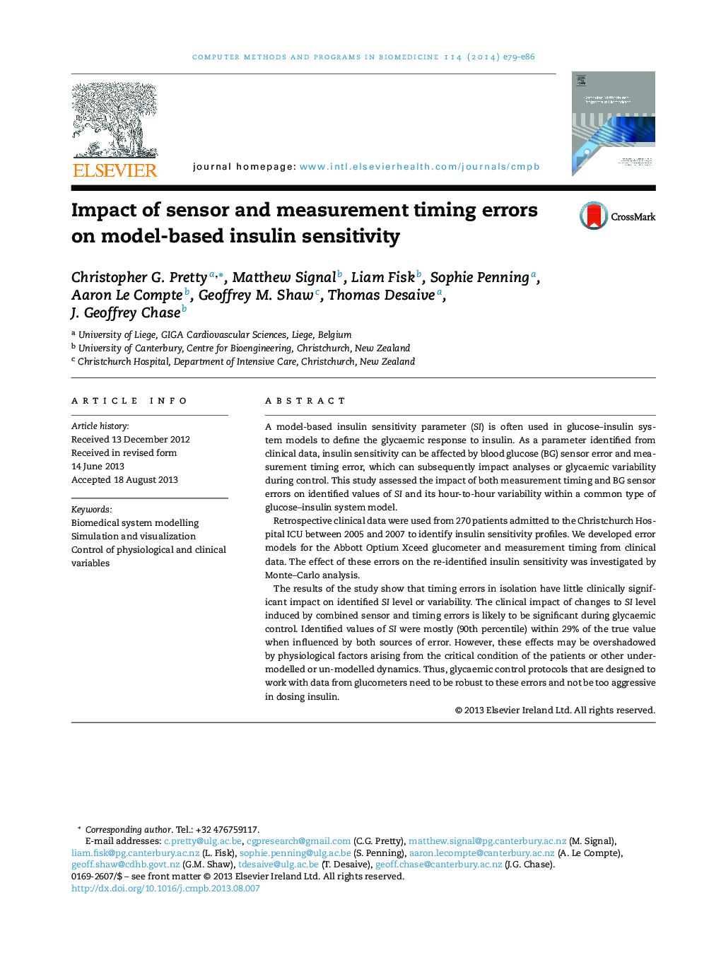 Impact of sensor and measurement timing errors on model-based insulin sensitivity