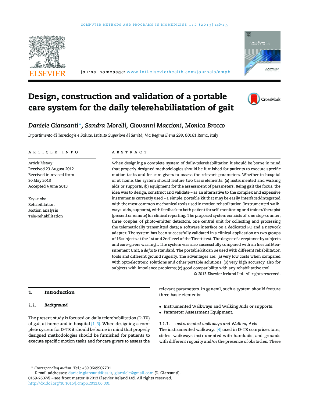 Design, construction and validation of a portable care system for the daily telerehabiliatation of gait