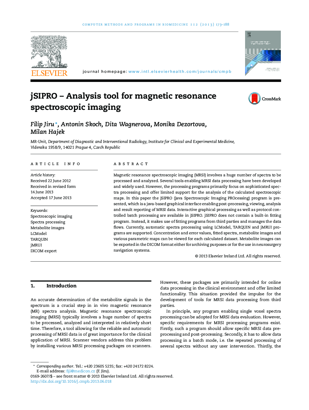 jSIPRO - Analysis tool for magnetic resonance spectroscopic imaging