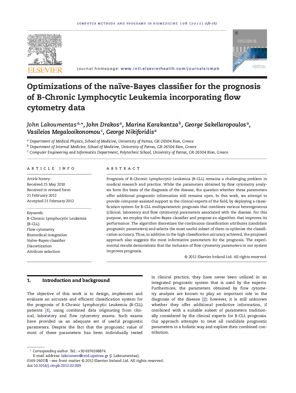 Optimizations of the naïve-Bayes classifier for the prognosis of B-Chronic Lymphocytic Leukemia incorporating flow cytometry data