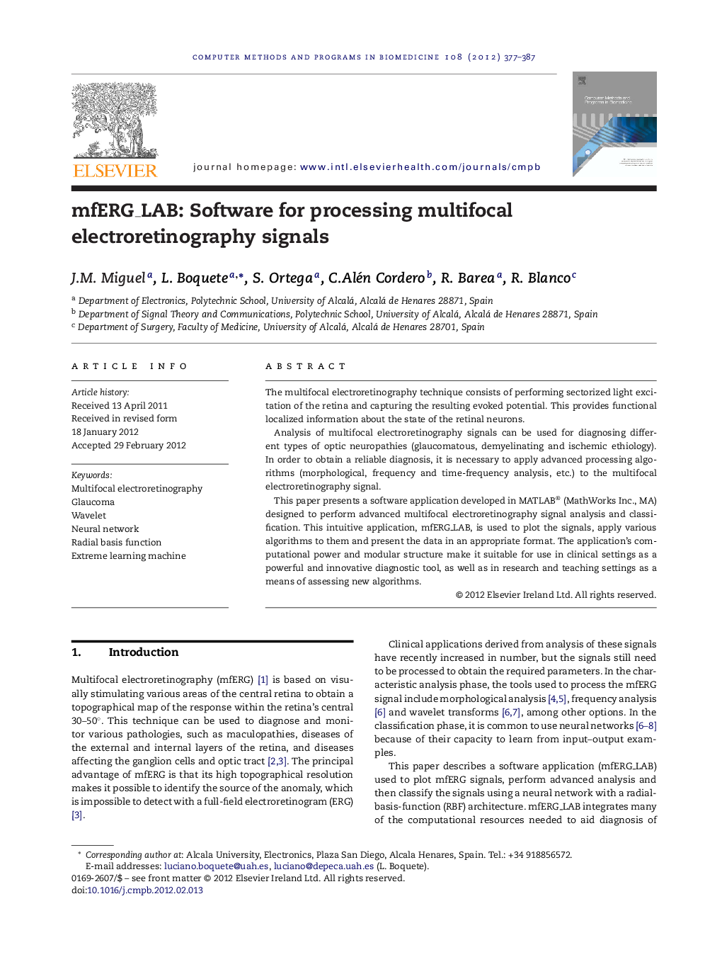 mfERG_LAB: Software for processing multifocal electroretinography signals