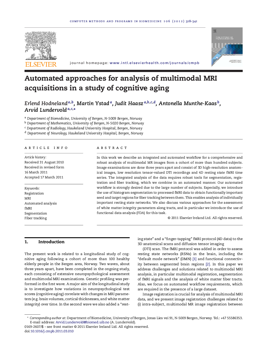 Automated approaches for analysis of multimodal MRI acquisitions in a study of cognitive aging