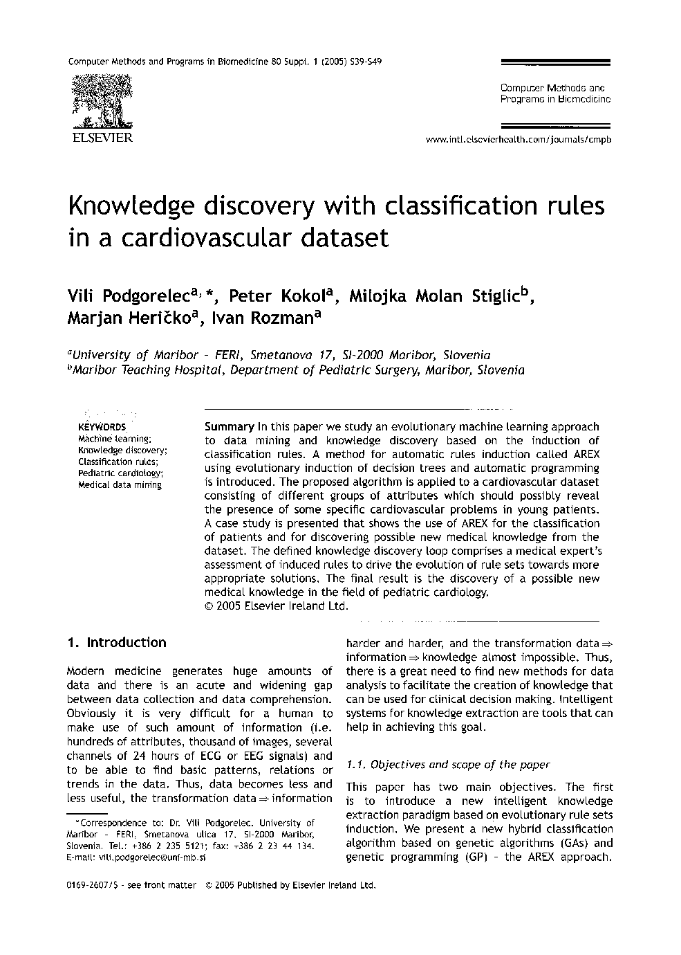 Knowledge discovery with classification rules in a cardiovascular dataset