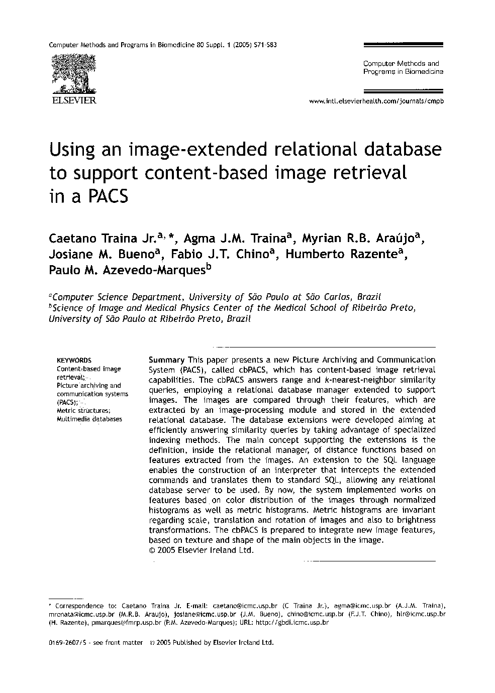 Using an image-extended relational database to support content-based image retrieval in a PACS