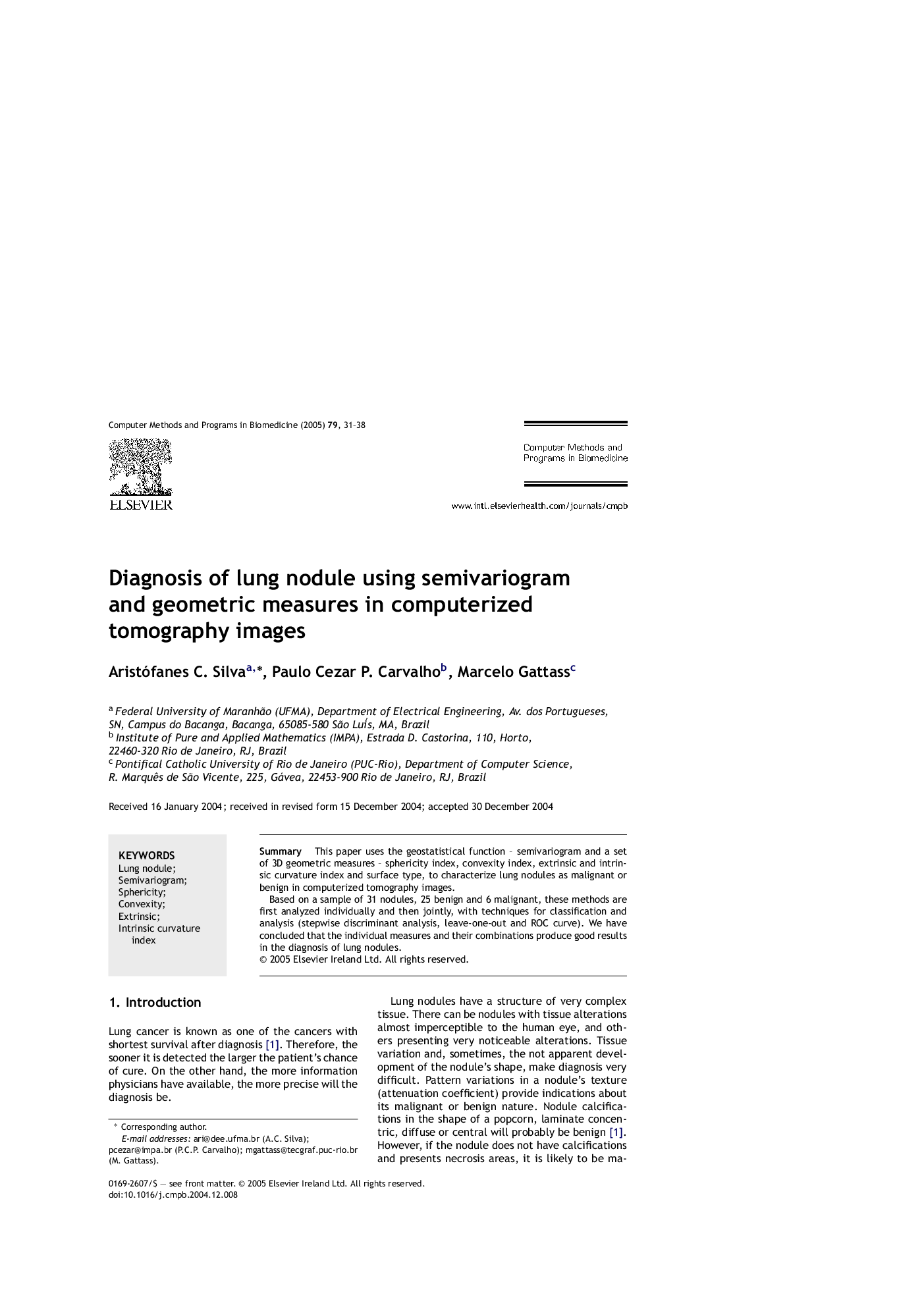 Diagnosis of lung nodule using semivariogram and geometric measures in computerized tomography images