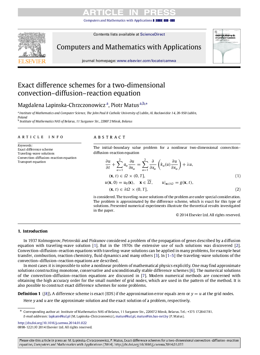 Exact difference schemes for a two-dimensional convection-diffusion-reaction equation