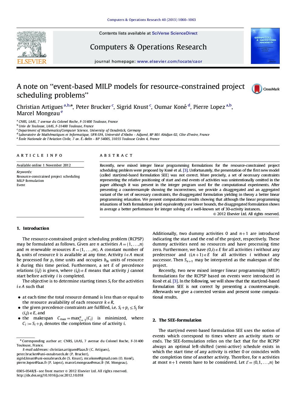 A note on “event-based MILP models for resource-constrained project scheduling problems”