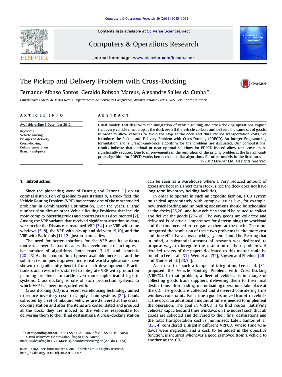 The Pickup and Delivery Problem with Cross-Docking