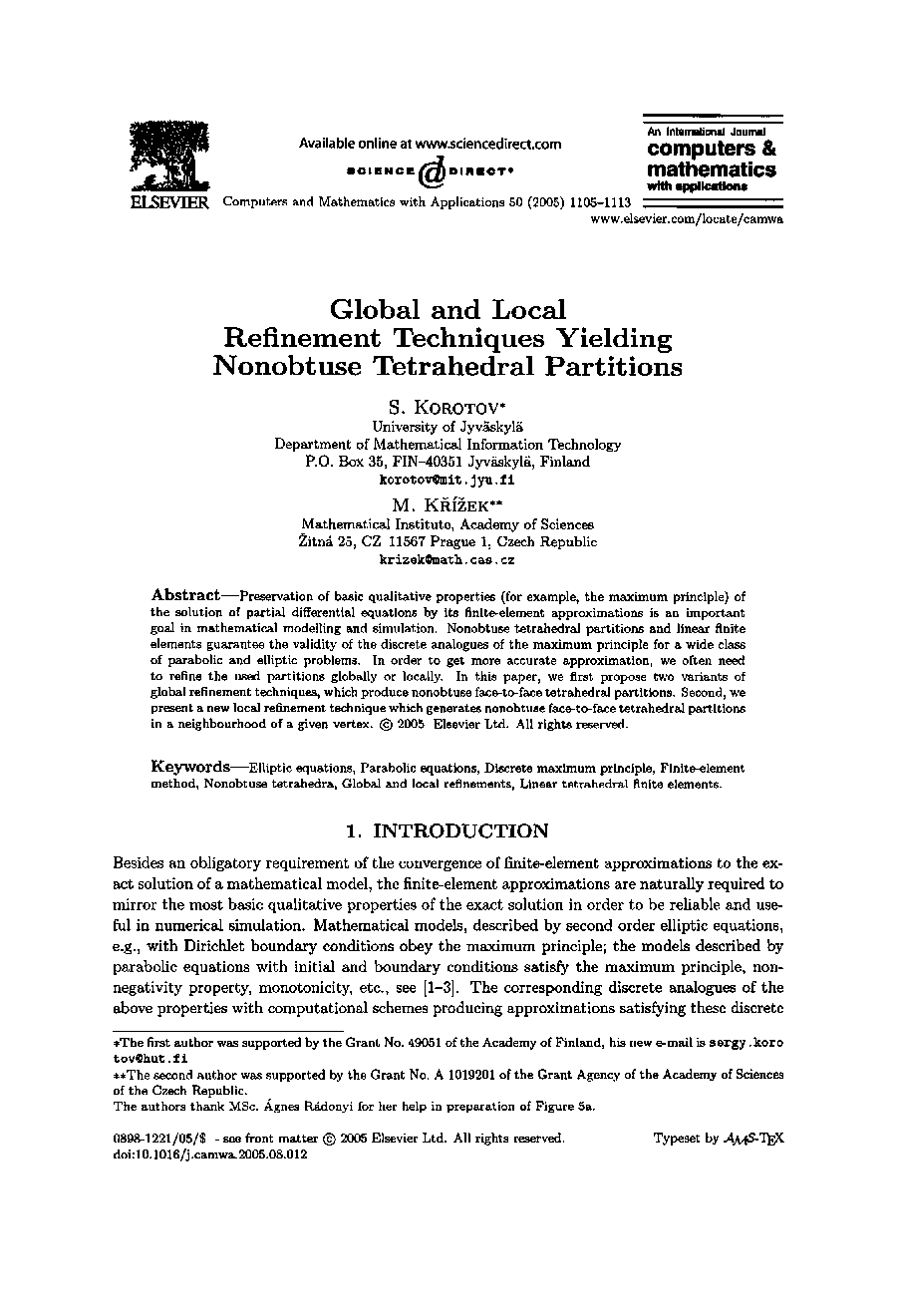 Global and local refinement techniques yielding nonobtuse tetrahedral partitions