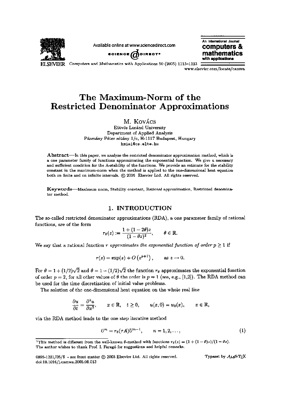 The maximum-norm of therestricted denominator approximations