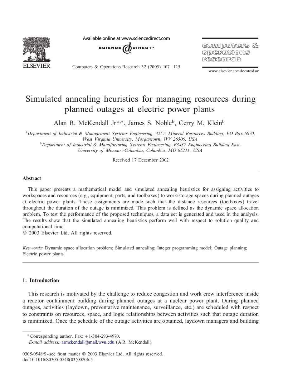 Simulated annealing heuristics for managing resources during planned outages at electric power plants