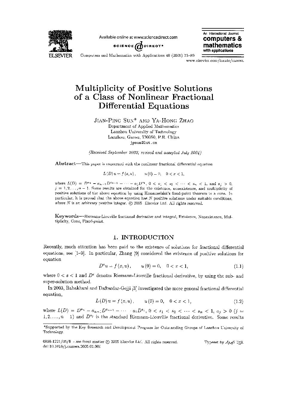 عکس صفحه اول مقاله: Multiplicity of positive solutions of a class of nonlinear fractional differential equations Multiplicity of positive solutions of a class of nonlinear fractional differential equations