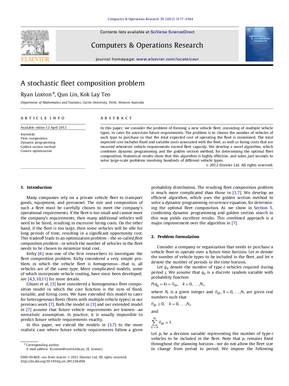 A stochastic fleet composition problem