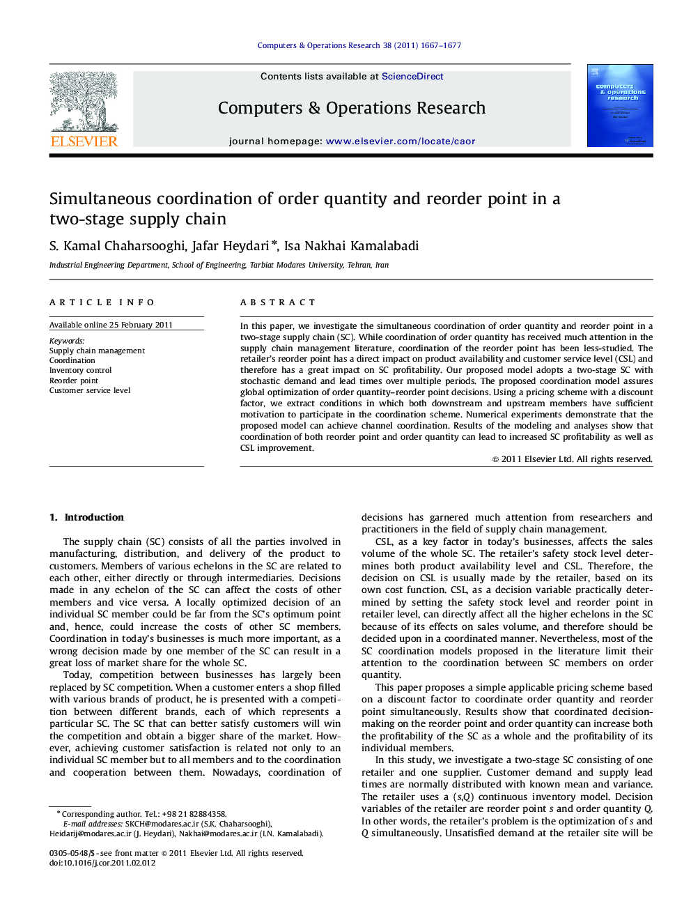 Simultaneous coordination of order quantity and reorder point in a two-stage supply chain