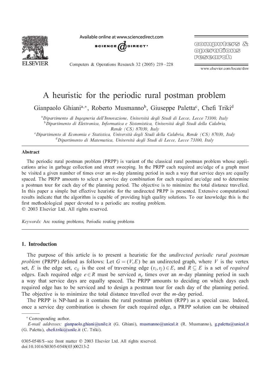 A heuristic for the periodic rural postman problem