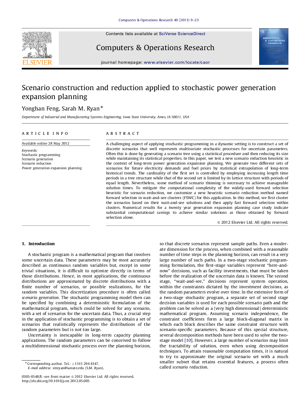 Scenario construction and reduction applied to stochastic power generation expansion planning