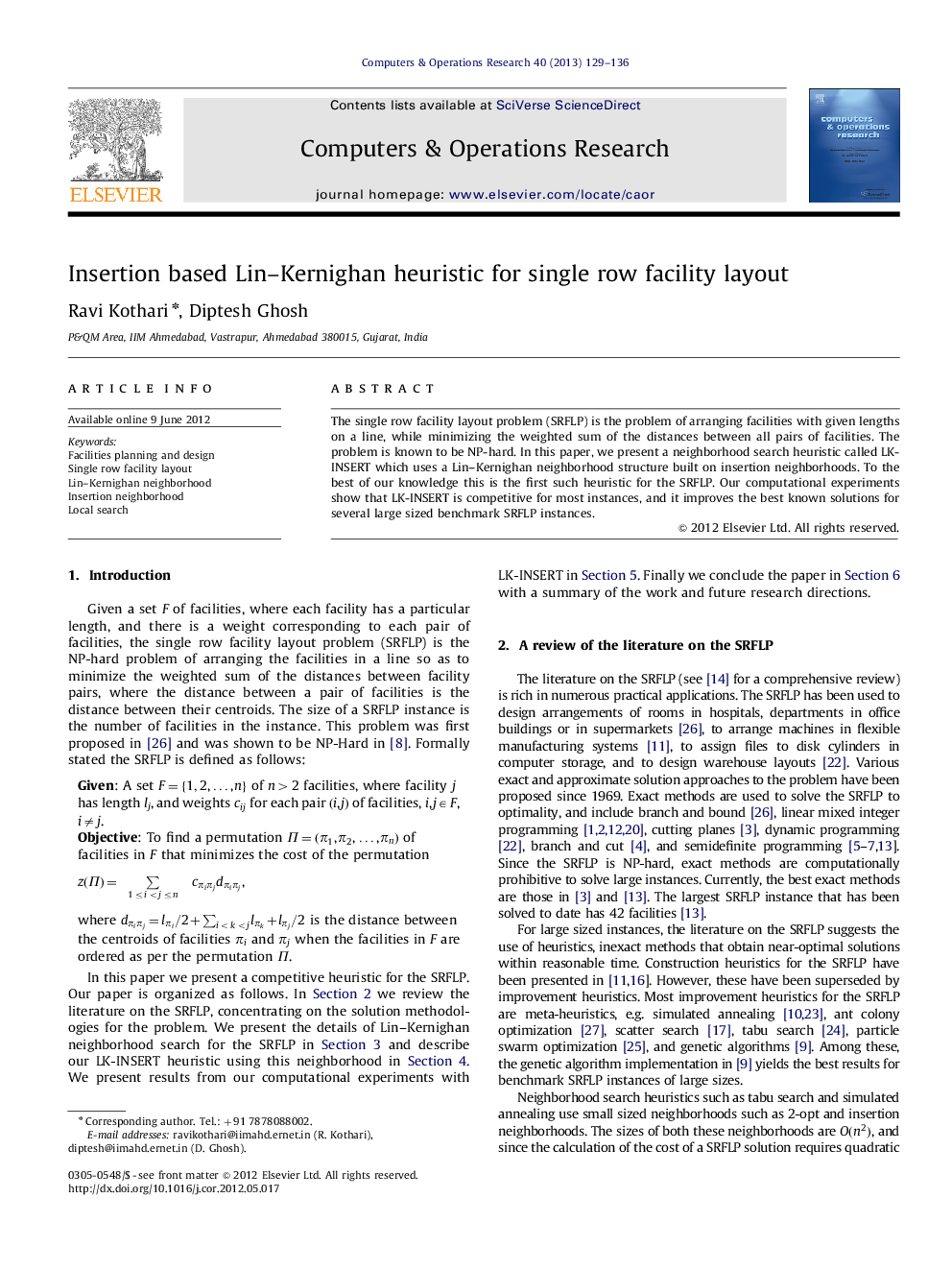 Insertion based Lin-Kernighan heuristic for single row facility layout