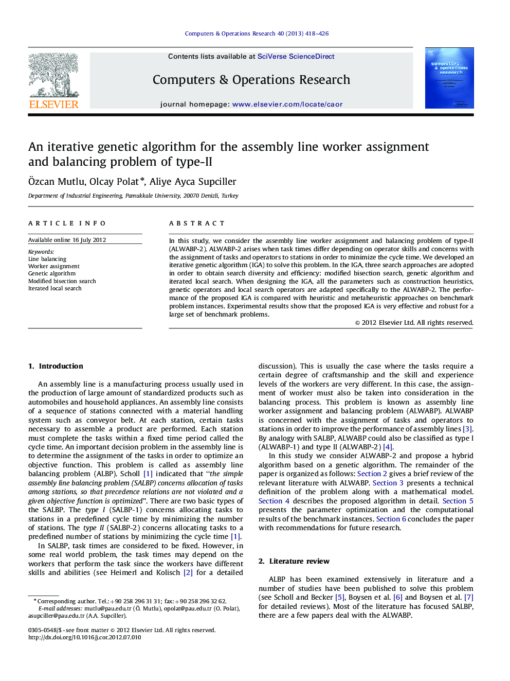 An iterative genetic algorithm for the assembly line worker assignment and balancing problem of type-II