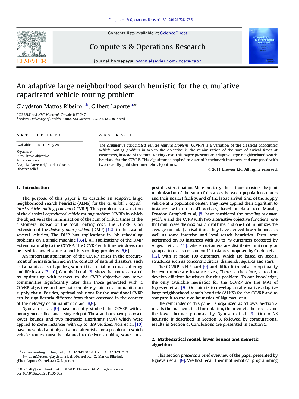 An adaptive large neighborhood search heuristic for the cumulative capacitated vehicle routing problem