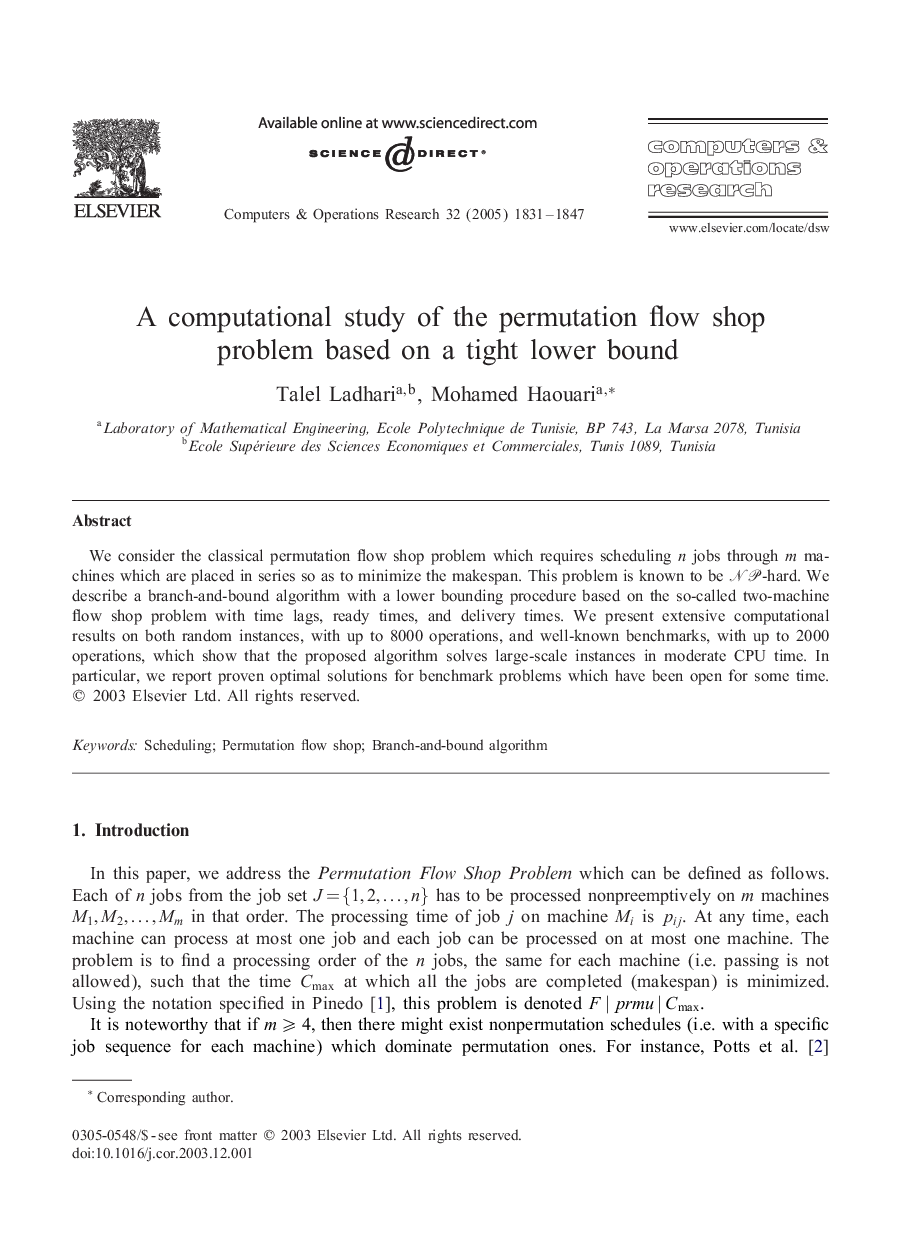 A computational study of the permutation flow shop problem based on a tight lower bound