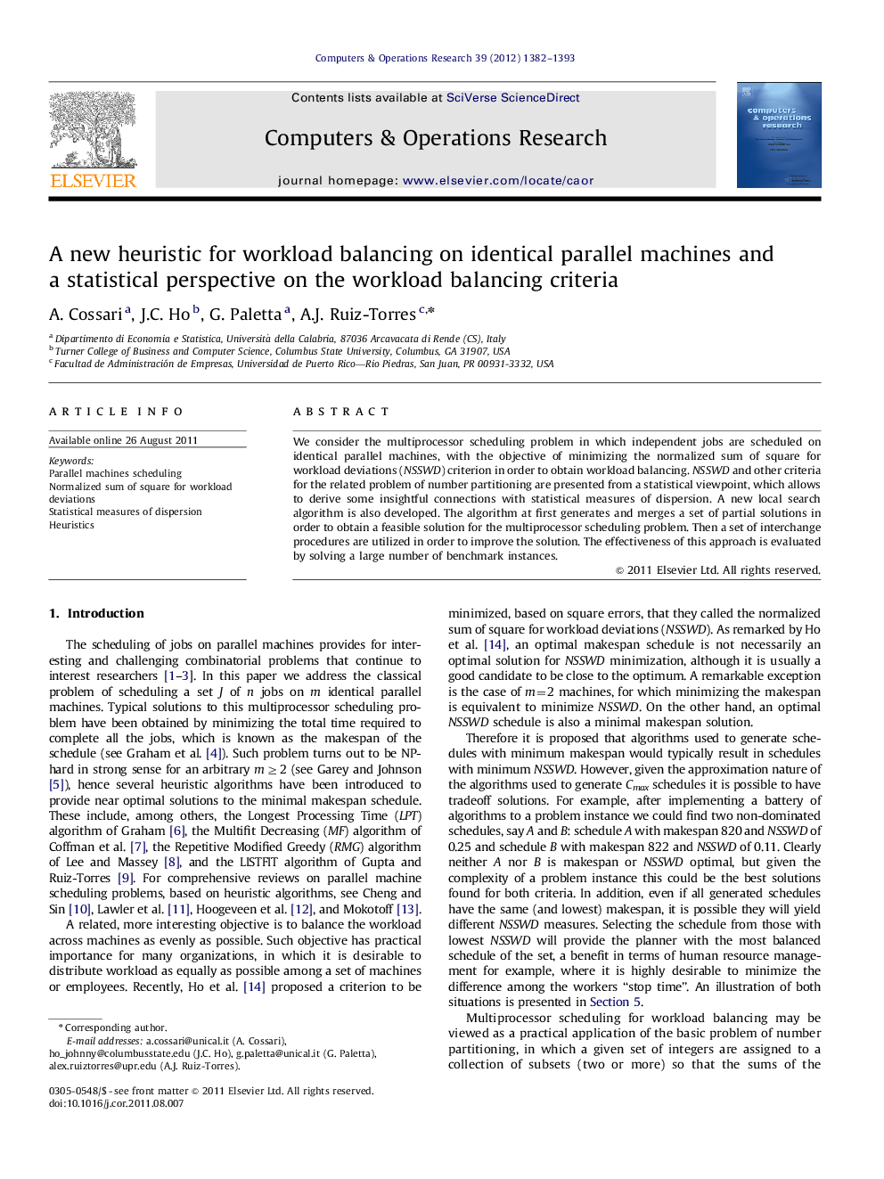 A new heuristic for workload balancing on identical parallel machines and a statistical perspective on the workload balancing criteria