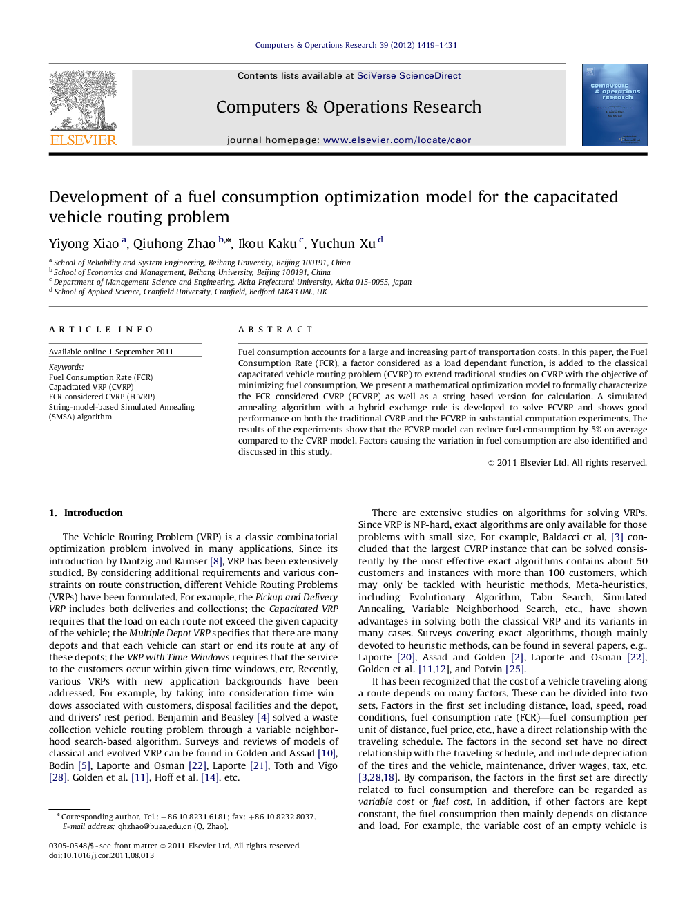 Development of a fuel consumption optimization model for the capacitated vehicle routing problem