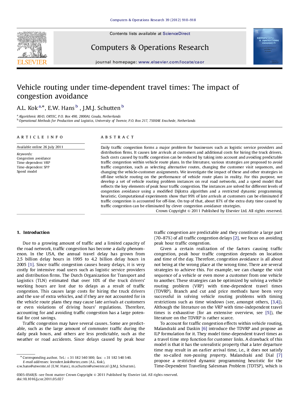 Vehicle routing under time-dependent travel times: The impact of congestion avoidance