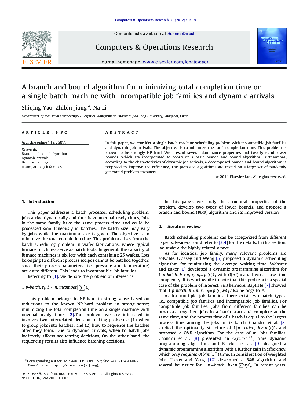 A branch and bound algorithm for minimizing total completion time on a single batch machine with incompatible job families and dynamic arrivals