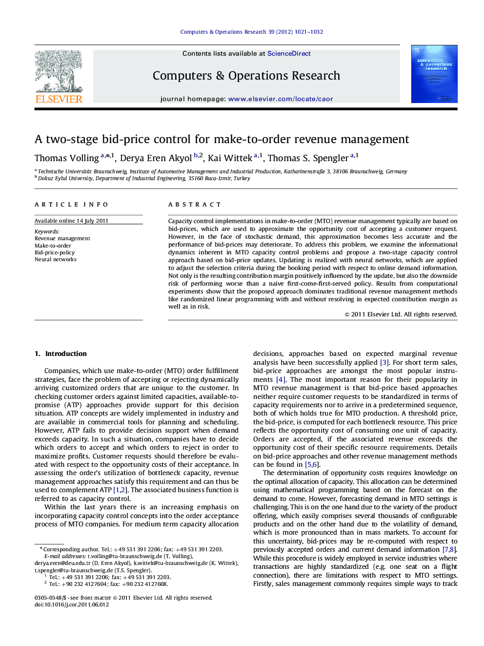 A two-stage bid-price control for make-to-order revenue management