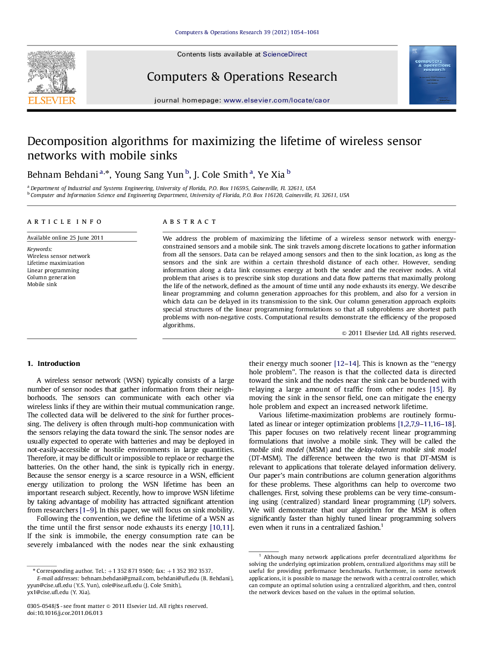 Decomposition algorithms for maximizing the lifetime of wireless sensor networks with mobile sinks